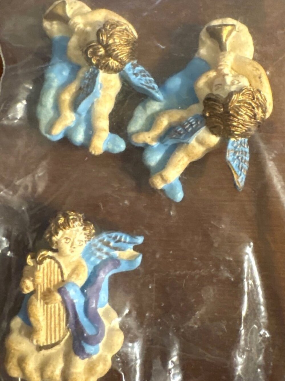 Vintage Angel Cherub Celestial 3 Resin Button Covers Gold-Tone Clasp Hand-Paint